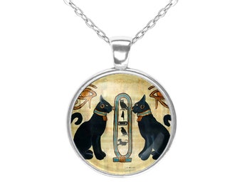 Bastet Egyptian Goddess Of Cats glass cabochon necklace