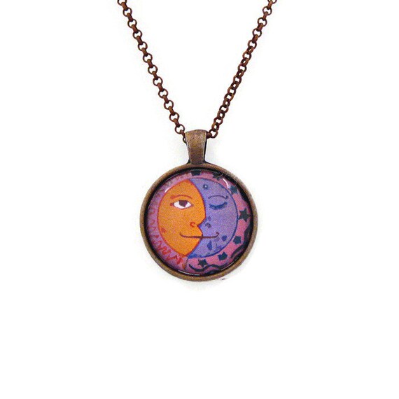 Sun And Moon Glass Cabochon Pendant Necklace - Sun Moon Glass Pendant Sun And Moon Glass Cabochon Pendant Necklace - Sun Moon Glass Pendant