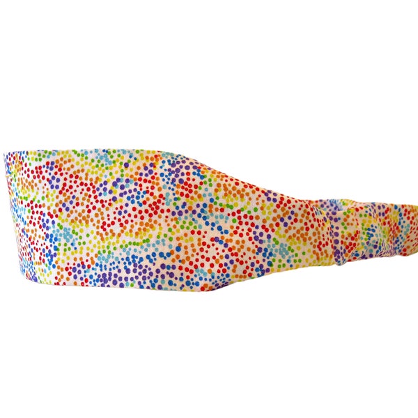 Rainbow polka dot cotton headband for women or teens, Unisex headband, LGBTQIA+