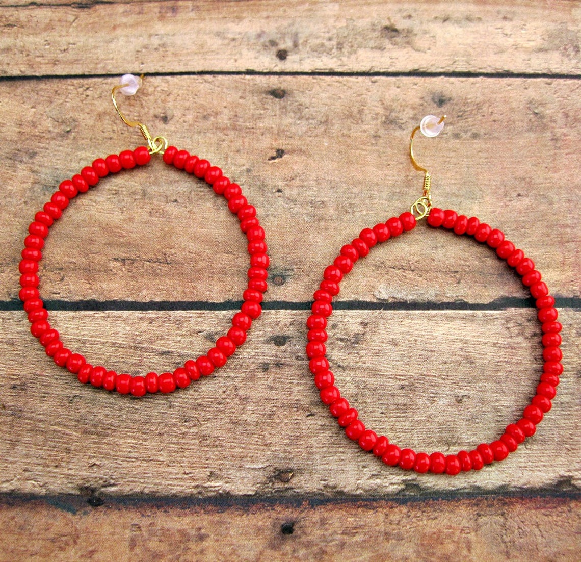 Red- Memory Wire Hoop Earrings - Etsy
