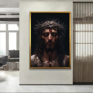 Jesus Christ Crown of Thorns - Spiritual Christian Wall Art - Dramatic Canvas Print