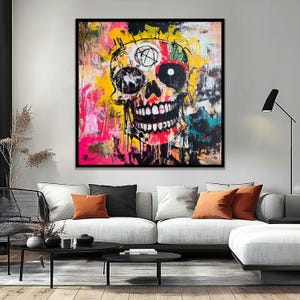 Colorful Skull Canvas Wall Art – Urban Street Art Style Modern Decor