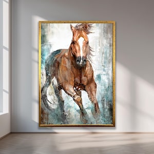 Abstract Running Horse Canvas Art | Modern Animal Wall Decor | Watercolor Brown Horse Print