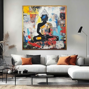 Abstract Buddha Canvas Art - Colorful Meditation Wall Decor - Modern Buddha Painting