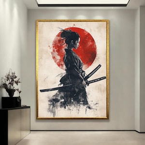 Stampa su tela raffigurante una samurai - Stampa murale raffigurante un guerriero giapponese