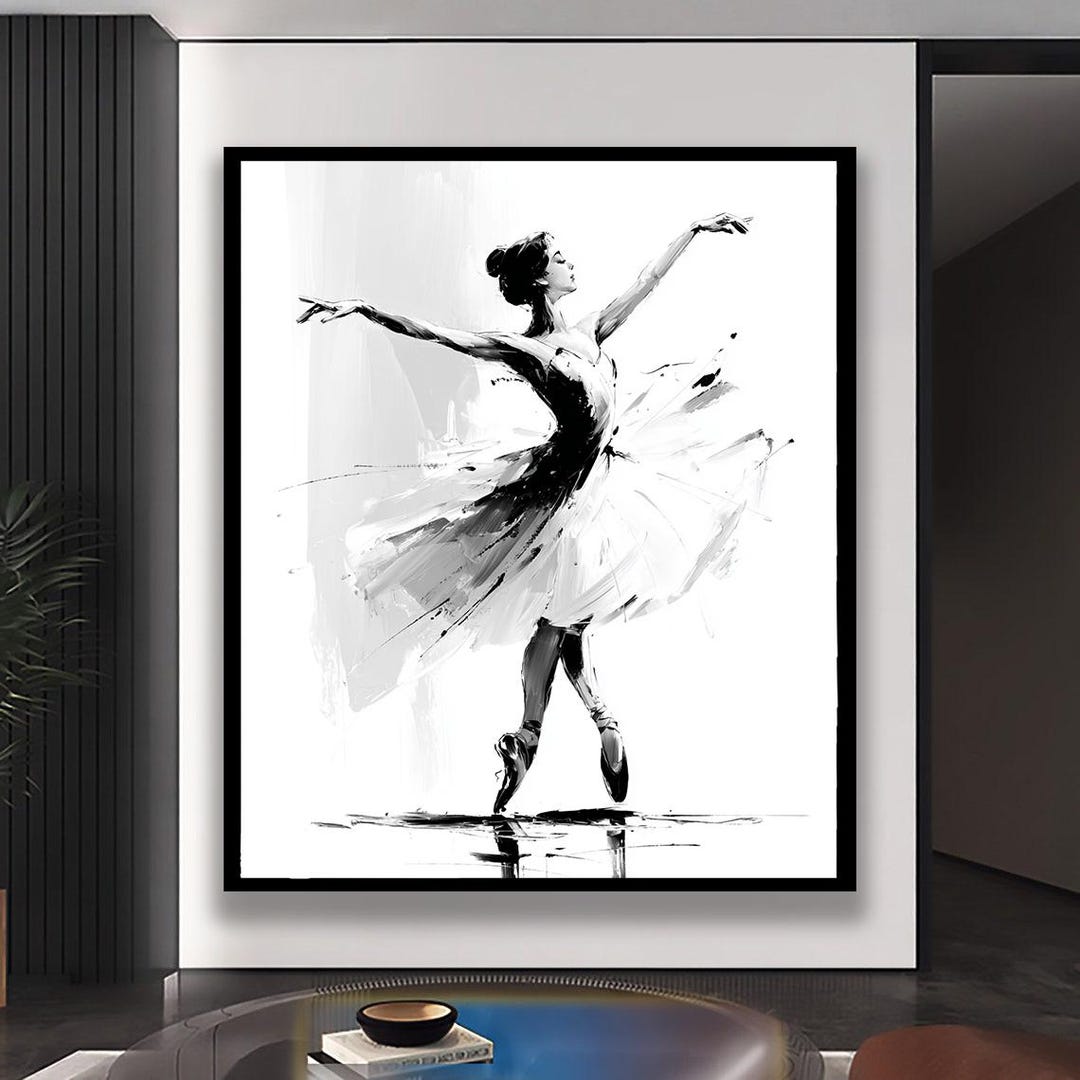 Black and White Ballerina Canvas Wall Art | Elegant Dance Illustration ...