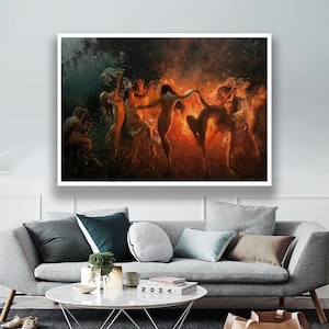 Feuertanz Leinwand - Mythische Frauen in Flammen - Boho Fantasy Wandkunst für mutige Interieurs