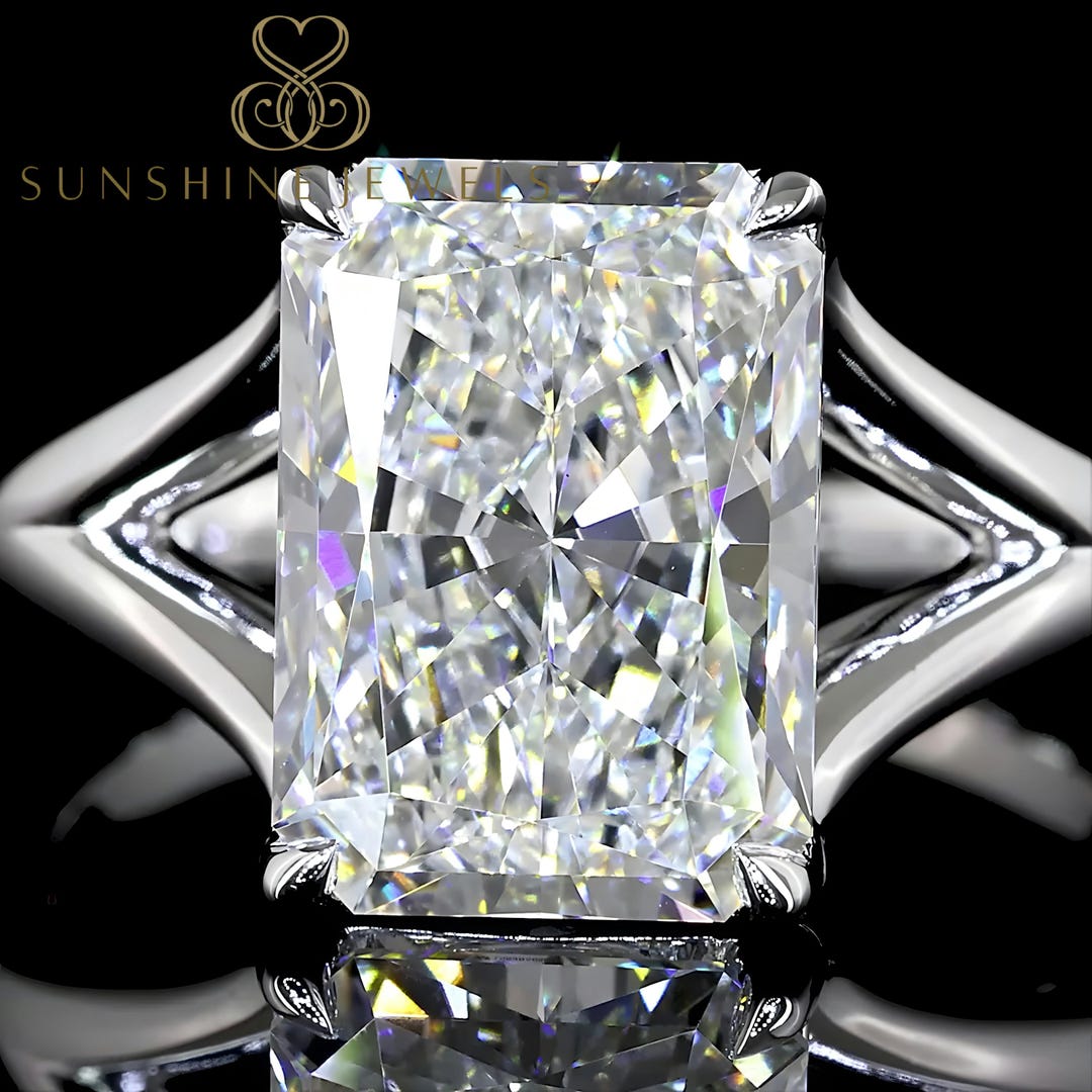 Radiant Cut Lab Diamond Engagement Ring, White Gold Split Shank ...