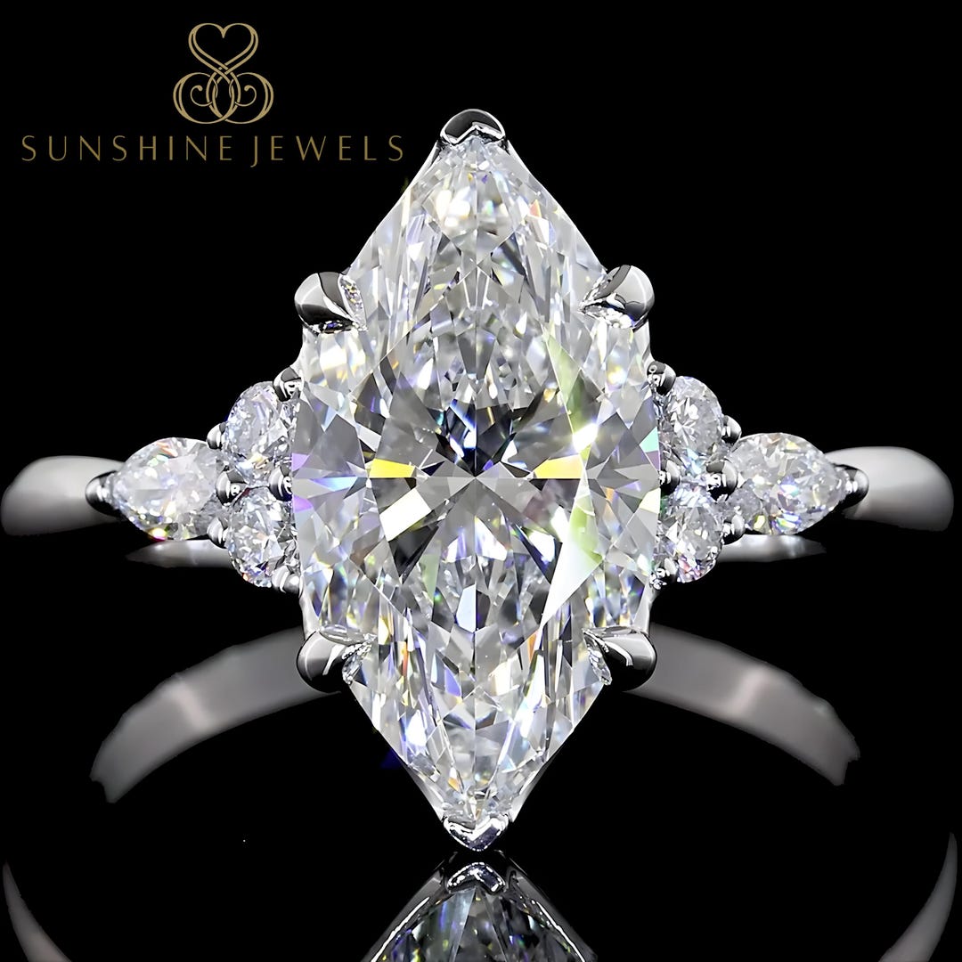 2.50 Ct Marquise Cut Lab Grown Diamond Engagement Ring, 14K Gold ...