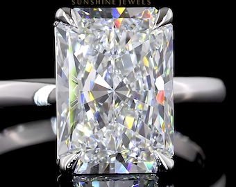 4.00 Ct Radiant Cut Lab Grown Diamond Engagement Ring, 14K Gold. Solitaire Ring.