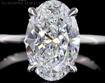 3 Ct Oval Cut Lab Grown Diamond Engagement Ring: 14k White Gold, Hiden Halo