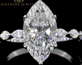 Anello di fidanzamento con diamante Marquise da 3 ct, alone nascosto in oro 14 kt