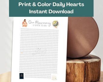 Missionary Countdown Tracker, Print & Color Daily Hearts, Instant Download (PDF Pattern)