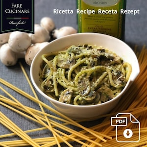 Spaghetti al Pesto con Funghi - Italian Recipe Printable – Digital Download PDF