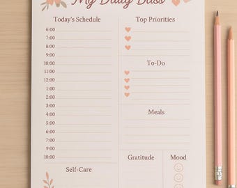 Agenda quotidien pastel imprimable | Programme, tâches, soins personnels, suivi de l'humeur (PDF)