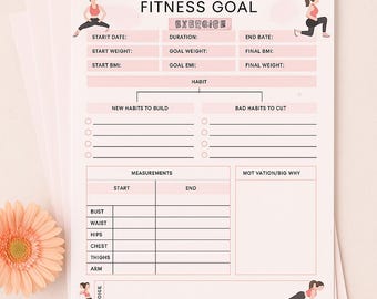 Agenda de remise en forme imprimable | Journal d'entraînement et de bien-être | Calendrier de la salle de sport, repas et suivi des progrès