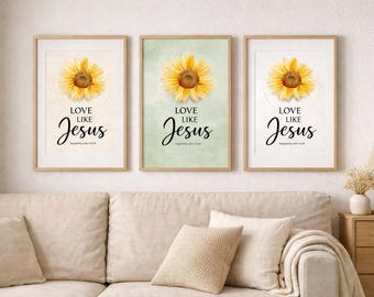 Art mural chrétien tournesol | Impression de versets bibliques Love Like Jesus (téléchargement numérique)