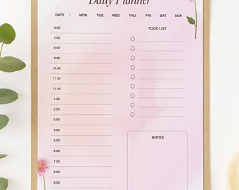 Agenda quotidien floral rose | Organiseur d'horaires (PDF imprimable)