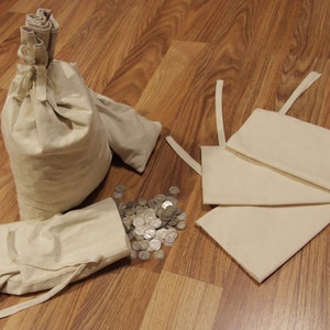 Bolsa de dinero de lona, bolsa de dinero en blanco, depósito de regalo, bolsa de tránsito para monedas, cadena de corbata de 12x19
