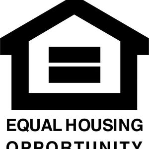May include: Black and white symbol of a house with two horizontal lines inside. The text below reads "EQUAL HOUSING OPPORTUNITY".