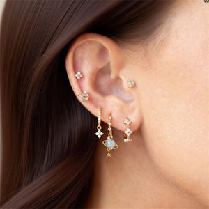 6Pcs Gold CZ Multiple Set Earrings, Simple Earring,Stacked Earrings,Dangle Earring,Dainty Crystal Earring, Cartilage Hoops, Gift For Her