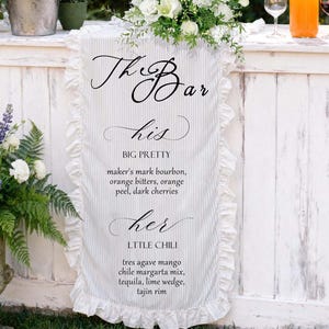 Fabric Bar Sign,custom Flower Ruffled Bar Sign,wedding Bar Menu ...