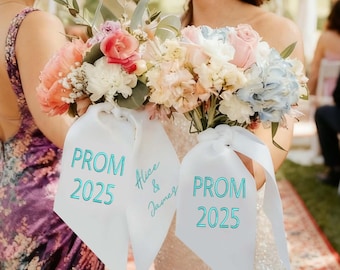 Custom Embroidered Bouquet wrap sash bow HOCO Prom Bouquet Sash with Name Custom Homecoming Ribbon Homecoming Bouquet Sash School Spirit Bow