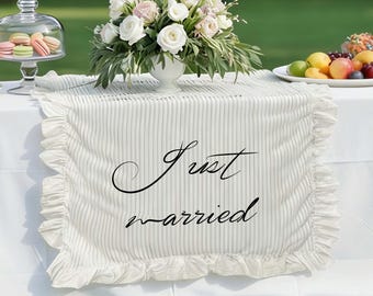 just married Wedding Table Banner Custom flower Ruffled wedding Sign Hand painted Party Decor just married sign back of car