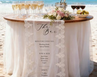 Fabric Bar Sign,Custom Lace Sheer Bar Sign, Wedding Bar Menu, Signature Cocktail & Drink Menu, Minimalist Bar, His and Hers Wedding Bar Sign