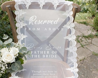 Loving Memory Wedding Sign, Personalized White Lace Chair Banner, In Memory of Loved Ones, Wedding Aisle Sign, Remembrance Ceremony Decor