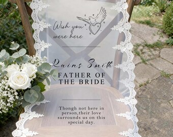 Wish You Were Here Wedding Chair Sign,Personalized White Lace Chair Banner,In Memory of Loved Ones, Wedding Aisle,Remembrance Ceremony Decor