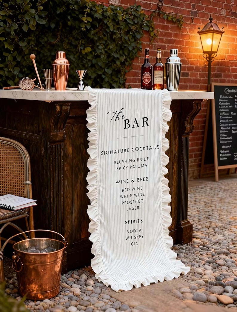 Retro Ruffle Bar Fabric Bar Sign,custom Flower Ruffled Bar Sign,wedding Bar Menu ...