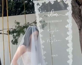 Custom Welcome Fabric Sign,Sheer Lace Wedding Sign,Wedding Welcome Sign,Personalized Lace Edge Wedding Sign,Modern Outdoor Party Sign