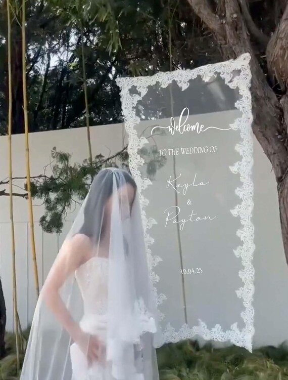 Custom Welcome Fabric Sign,Sheer Lace Wedding Sign,Wedding Welcome Sign,Personalized Lace Edge Wedding Sign,Modern Outdoor Party Sign