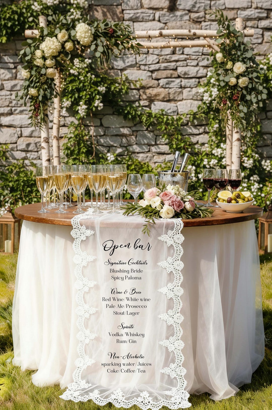 Fabric Bar Sign,custom Lace Sheer Bar Sign, Wedding Bar Menu, Signature ...