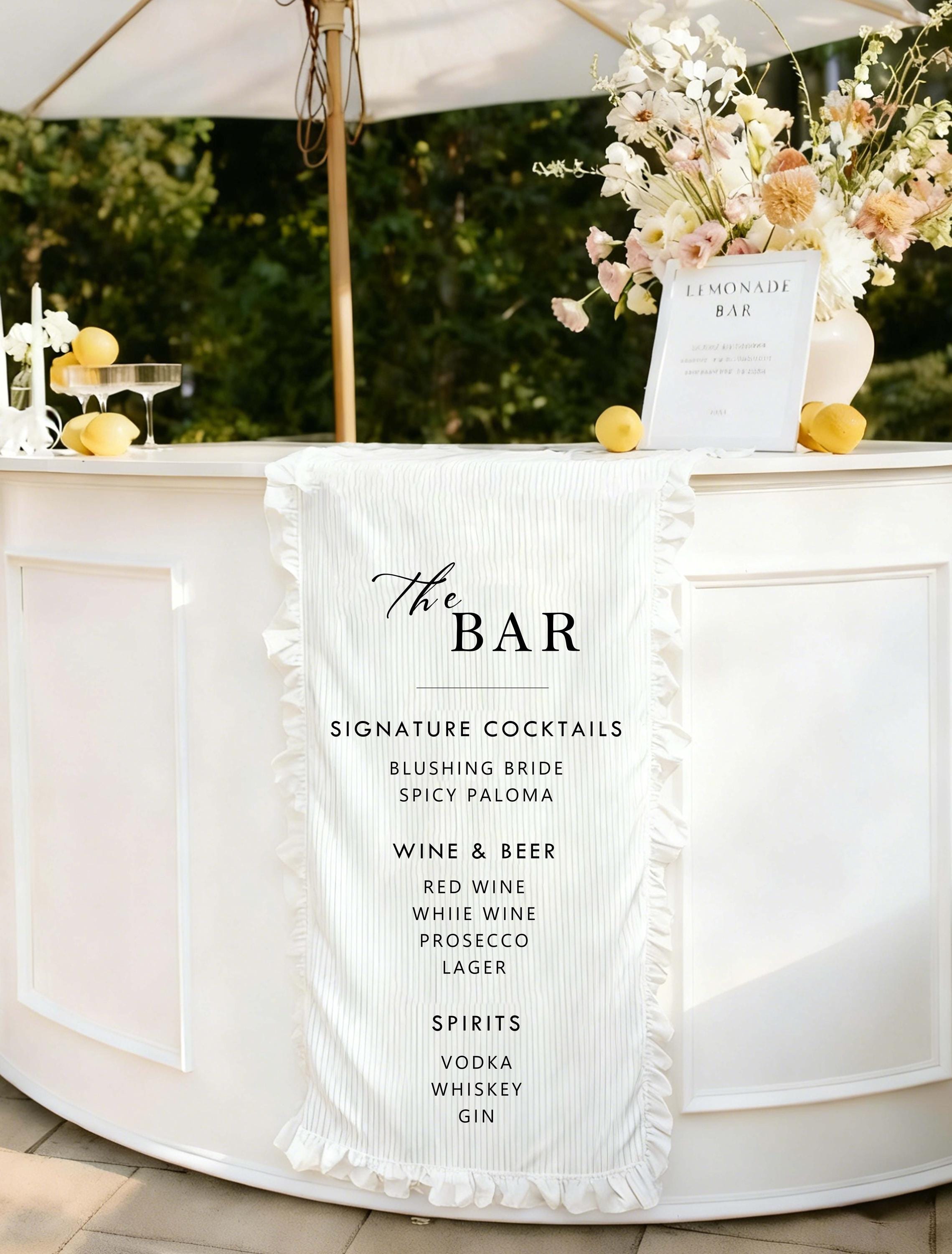 Fabric Bar Sign,custom Flower Ruffled Bar Sign,wedding Bar Menu ...