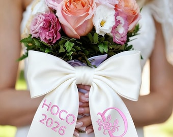Custom Bouquet Sash Bow, Embroidered Monogrammed Prom Sash, Wedding Bridesmaid Bouquet Ribbon Sash Wrap, Homecoming, Wedding, HOCO, PROM