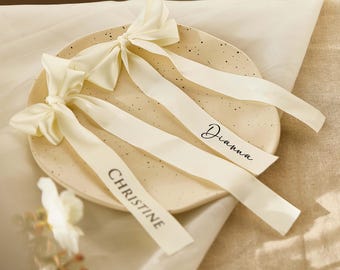 Custom Satin Ribbon Bows Ribbon Name Tags Personalized Wine Glass Ribbon Wedding Party Place Setting Ribbons,Drink Name Tags