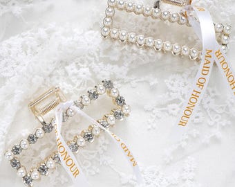 Bridesmaid Pearl claw clip bridal hair clip pearl maid of honour proposal bridesmaids bridal party Earringsgift wedding hair bridesmaid gift