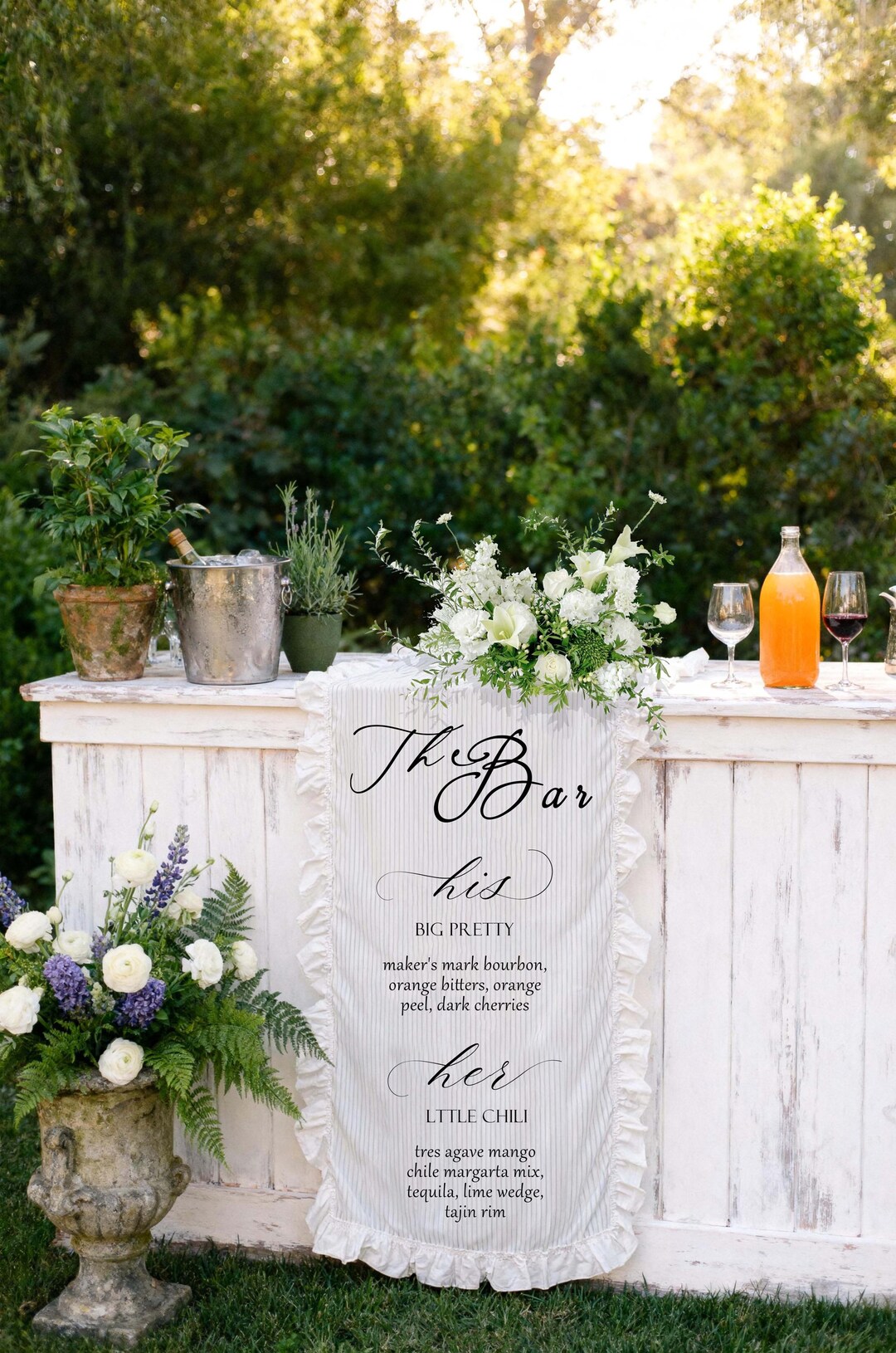 Fabric Bar Sign,custom Flower Ruffled Bar Sign,wedding Bar Menu ...