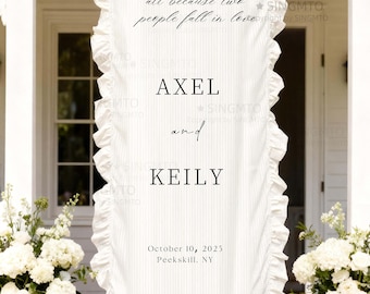 Ruffled edge fabric wedding welcome sign - Fabric wedding banner -flower Lace Wedding Welcome Sign - Unique Ruffled edge fabric sign