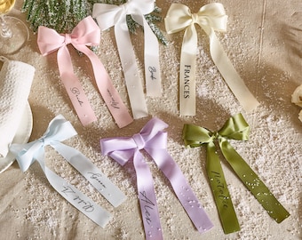 Custom Satin Ribbon Bows Ribbon Name Tags Personalized Wine Glass Ribbon Wedding Party Place Setting Ribbons,Drink Name Tags