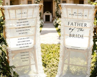 Memorial Wedding Chair Sign Loving Memory Wedding Sign Personalized White lace Chair Banner Reserved Banner for Loved Ones Wedding Decor
