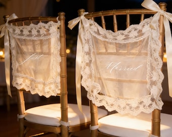 Just Married Wedding chair Banner Custom chair name wedding Sign Hand painted Party Decor just married sign back for chair