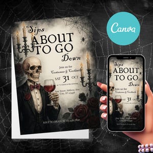 Halloween Skeleton Invitation: Cocktails & Costumes Party, Canva Template