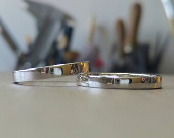 White gold wedding bands. Her and his wedding bands. Classical design wedding bands. Clean look wedding bands. Matching wedding bands.