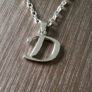 Cadena de plata. El colgante de letra D, colgante de plata, colgante de D, collar de plata, colgante inicial, colgante de letras, collar de cadena larga.