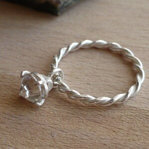 Twist Silver Charm Ring With Cubic Zirconia, twist ring, dangle ring, silver ring, silver charm.