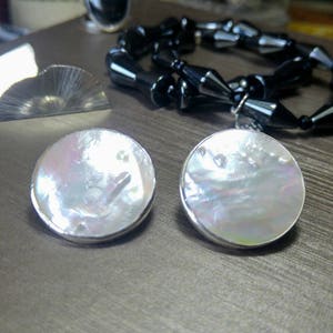 Silver stud pearl earrings, big stud earrings, big white earrings, bold stud earrings. Big pearl earrings. Large silver earrings.