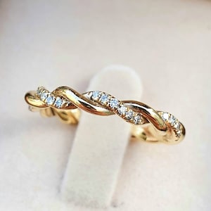 Eternity diamond ring, curved wedding band 14K gold and diamonds, diamond ring, gold ring with diamonds, diamond anniversary ring.